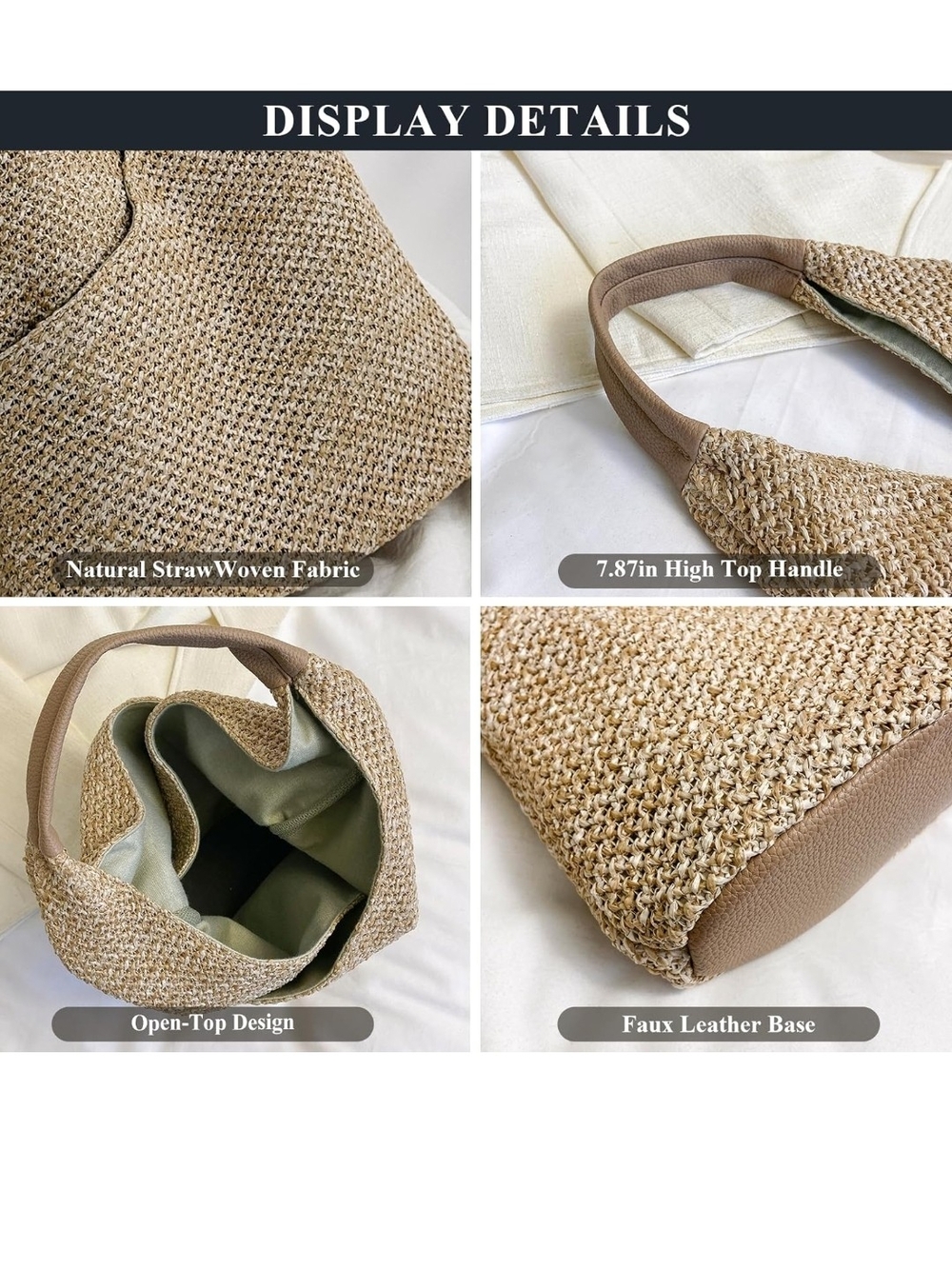 Woven Hobo Tote Bag in Brown - Picture 5 of 7